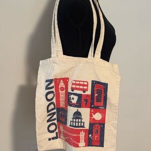 London Themed Canvas Tote Bag - Cream and Red